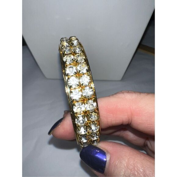 Vintage Gold Tone and Rhinestone Bangle Bracelet - Picture 2 of 6